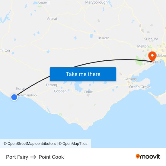 Port Fairy to Point Cook map