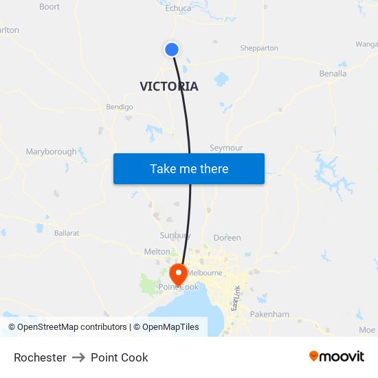 Rochester to Point Cook map