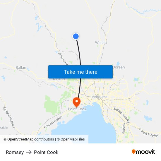 Romsey to Point Cook map