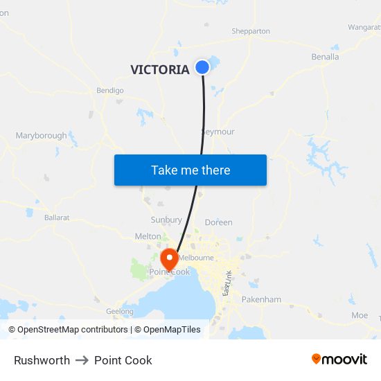 Rushworth to Point Cook map