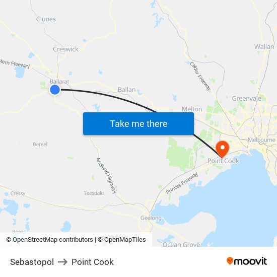 Sebastopol to Point Cook map