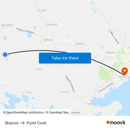 Skipton to Point Cook map