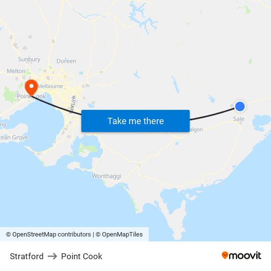 Stratford to Point Cook map