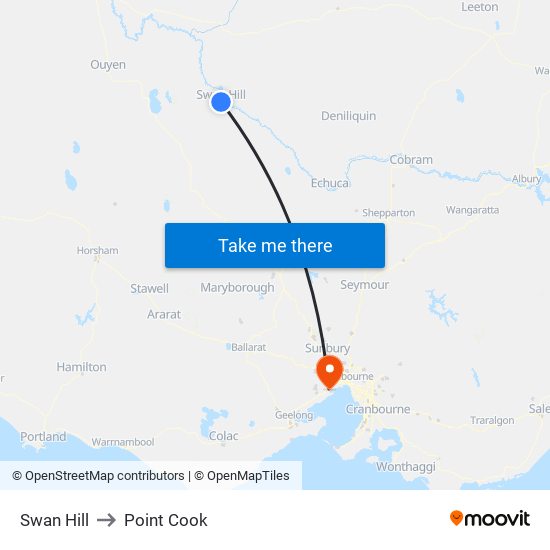 Swan Hill to Point Cook map