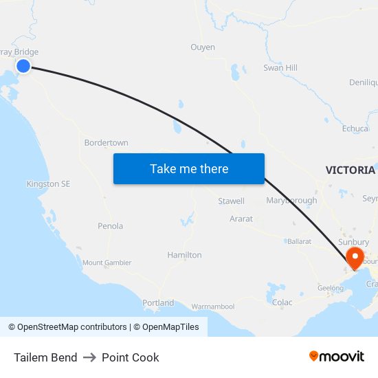 Tailem Bend to Point Cook map