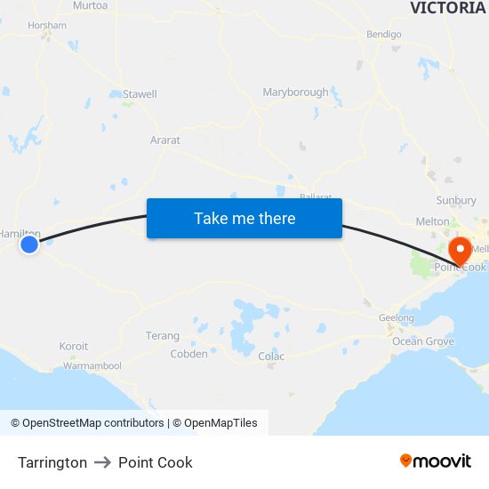 Tarrington to Point Cook map