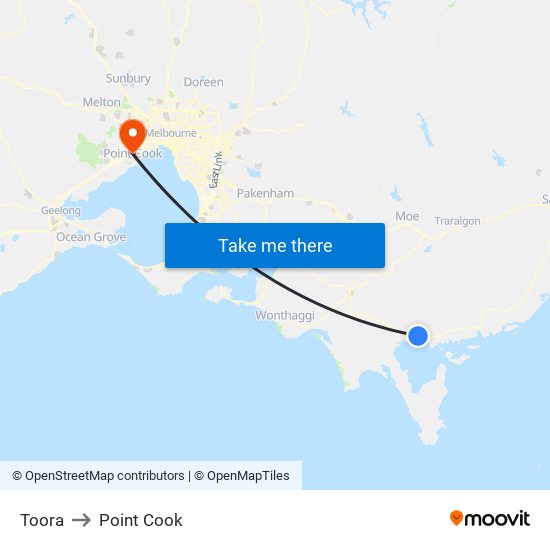 Toora to Point Cook map