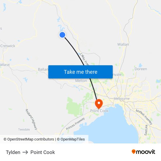 Tylden to Point Cook map