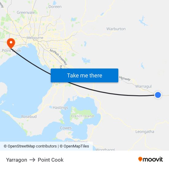 Yarragon to Point Cook map