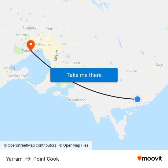 Yarram to Point Cook map