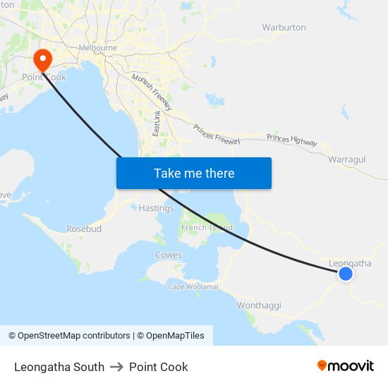 Leongatha South to Point Cook map