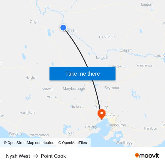 Nyah West to Point Cook map