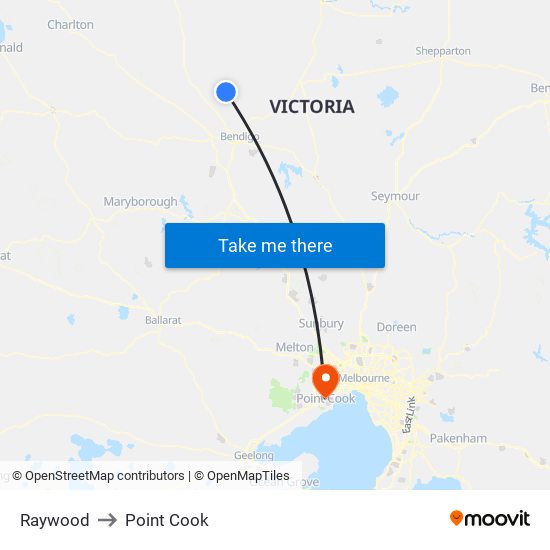 Raywood to Point Cook map