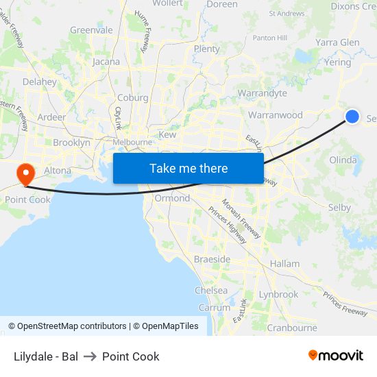 Lilydale - Bal to Point Cook map