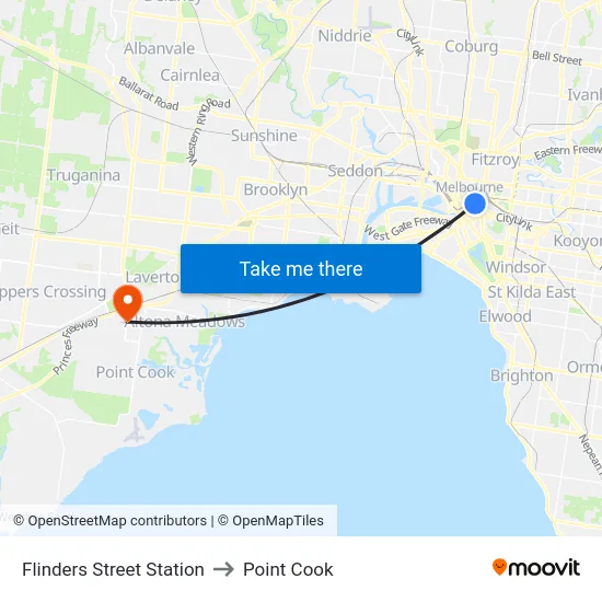 Flinders Street Station to Point Cook map