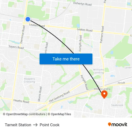 Tarneit Station to Point Cook map