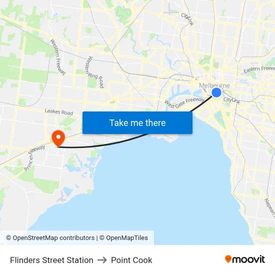 Flinders Street Station to Point Cook map