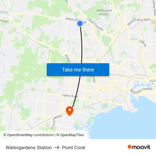 Watergardens Station to Point Cook map