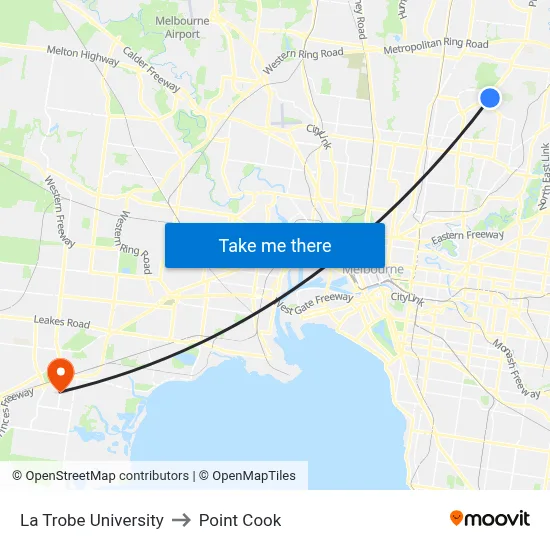 La Trobe University to Point Cook map