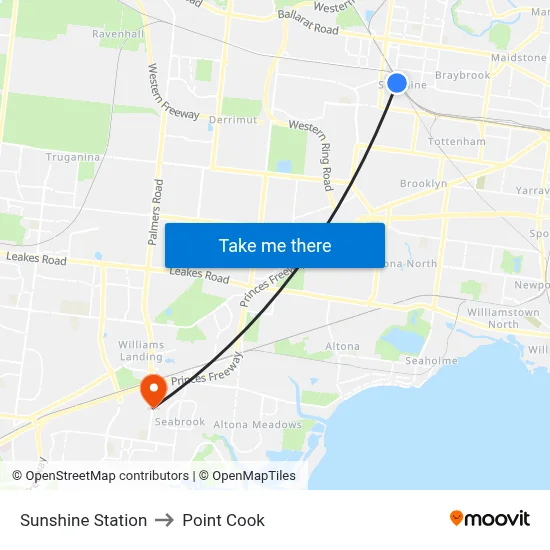 Sunshine Station to Point Cook map