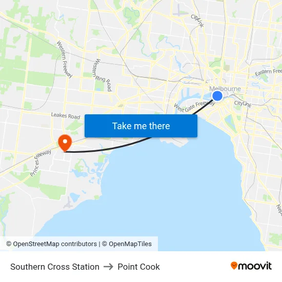Southern Cross Station to Point Cook map