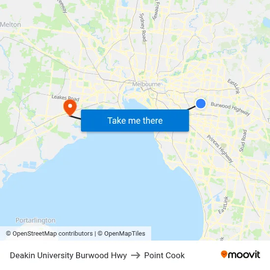 Deakin University Burwood Hwy to Point Cook map