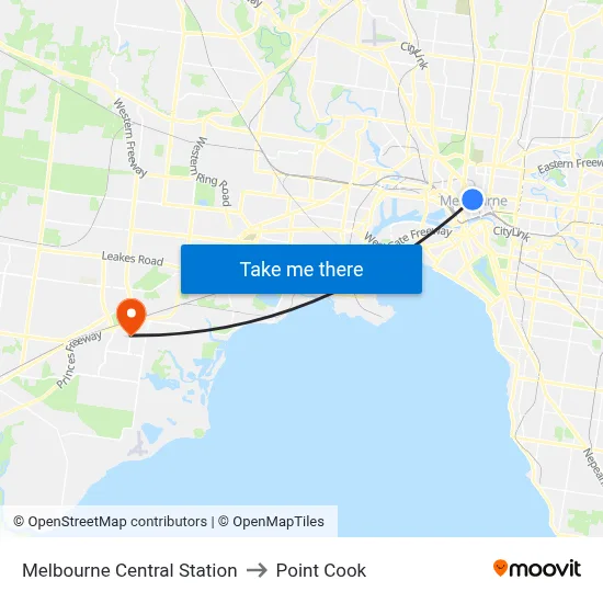 Melbourne Central Station to Point Cook map
