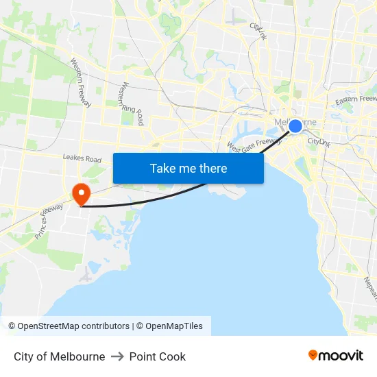 City of Melbourne to Point Cook map