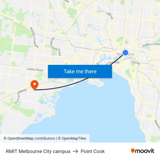 RMIT Melbourne City campus to Point Cook map
