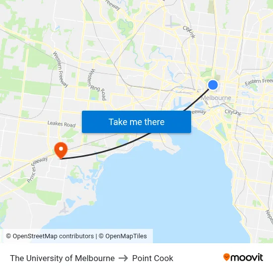 The University of Melbourne to Point Cook map