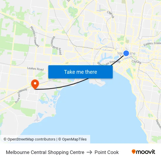 Melbourne Central Shopping Centre to Point Cook map