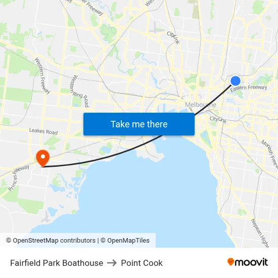 Fairfield Park Boathouse to Point Cook map