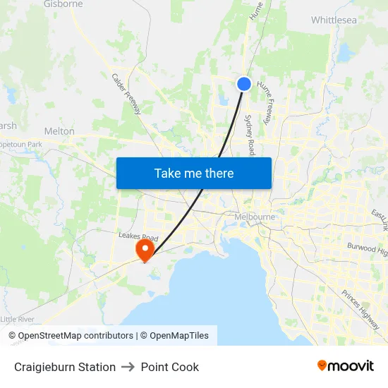 Craigieburn Station to Point Cook map