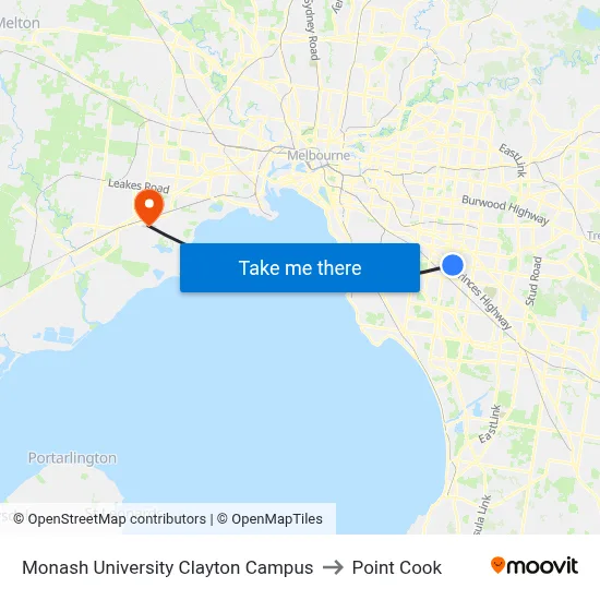 Monash University Clayton Campus to Point Cook map