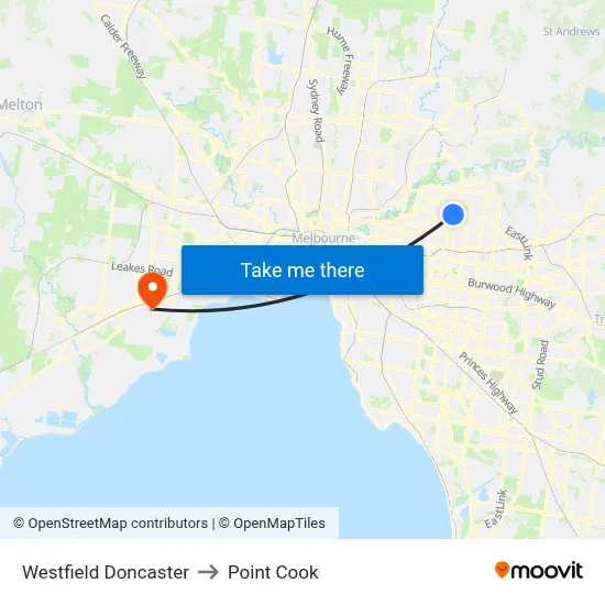 Westfield Doncaster to Point Cook map
