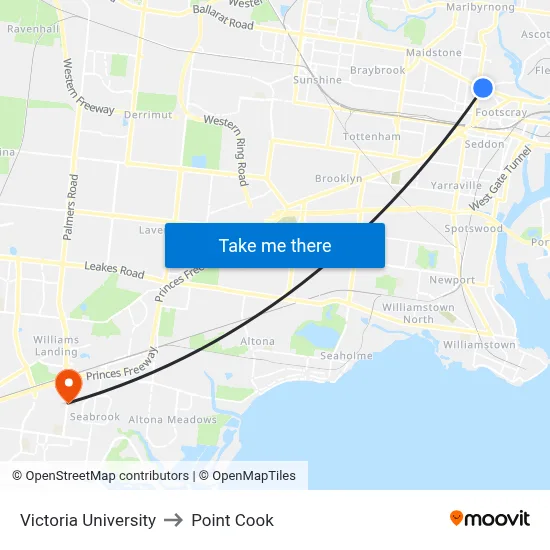 Victoria University to Point Cook map