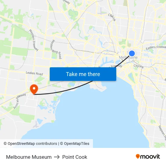 Melbourne Museum to Point Cook map