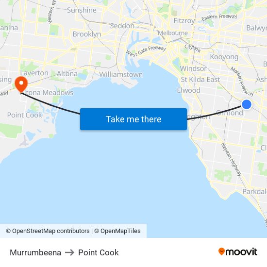 Murrumbeena to Point Cook map
