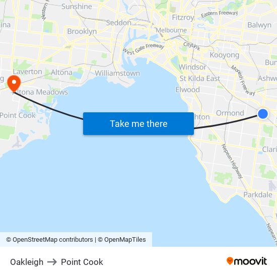 Oakleigh to Point Cook map