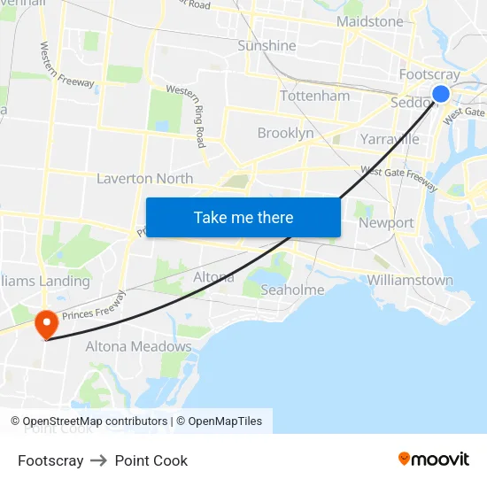 Footscray to Point Cook map
