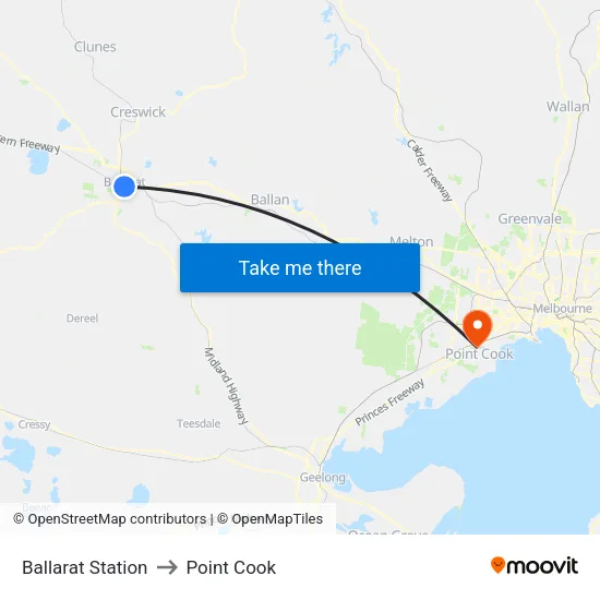 Ballarat Station to Point Cook map