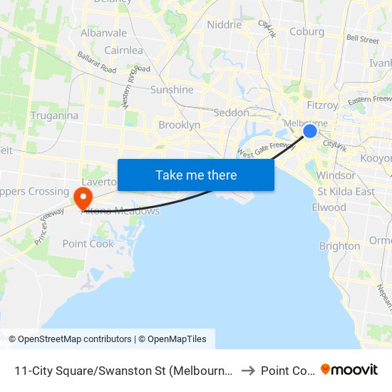 11-City Square/Swanston St (Melbourne City) to Point Cook map