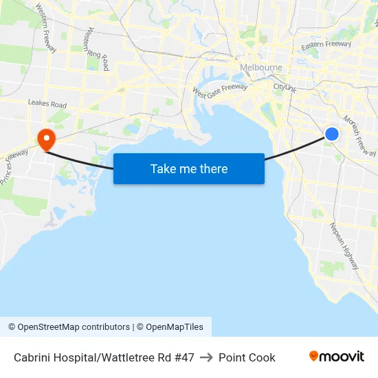 Cabrini Hospital/Wattletree Rd #47 to Point Cook map
