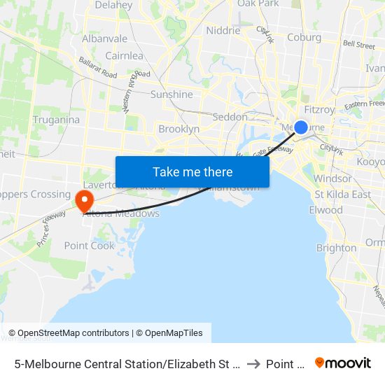 5-Melbourne Central Station/Elizabeth St (Melbourne City) to Point Cook map