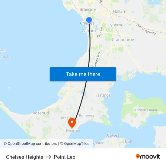 Chelsea Heights to Point Leo map