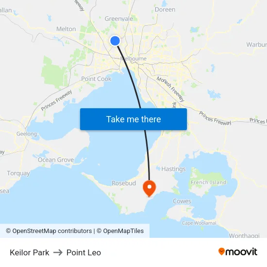 Keilor Park to Point Leo map