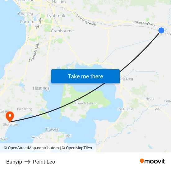 Bunyip to Point Leo map