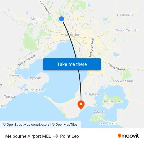 Melbourne Airport MEL to Point Leo map