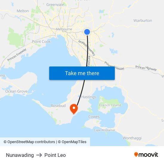 Nunawading to Point Leo map