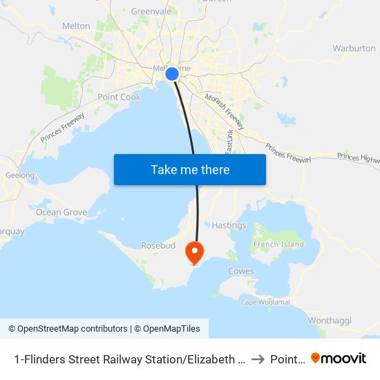 1-Flinders Street Railway Station/Elizabeth St (Melbourne City) to Point Leo map